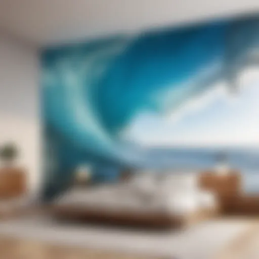 Abstract Ocean Wave Mural in Blue Hues