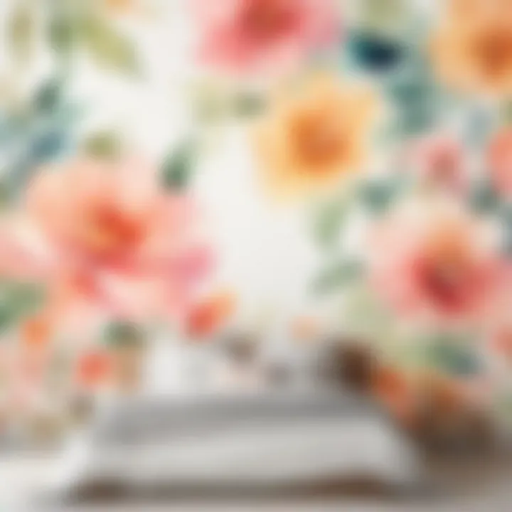 Dreamy Watercolor Floral Design on Bedroom Wall