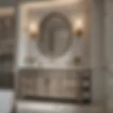 Elegant custom bathroom vanity with a linen tower showcasing organization