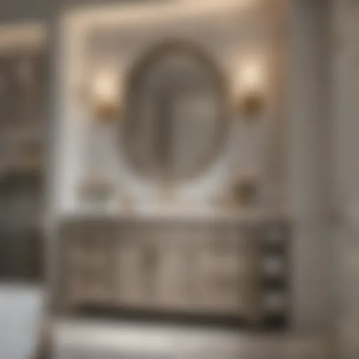 Elegant custom bathroom vanity with a linen tower showcasing organization