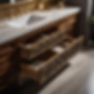 Artistic design details on custom bathroom vanity drawers