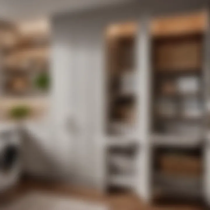 Customized laundry closet cabinet with integrated shelves
