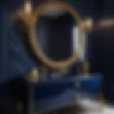 Dark blue vanity with gold accents