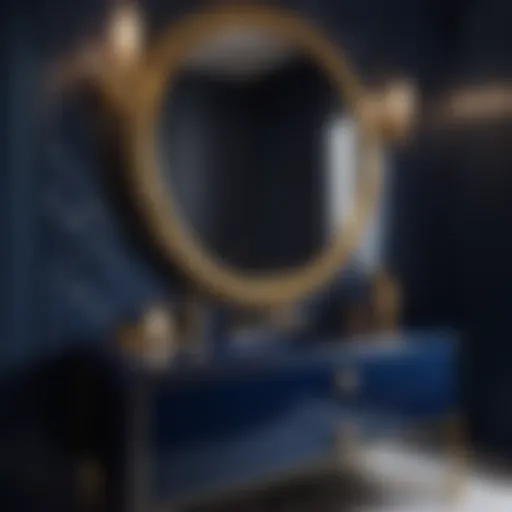 Dark blue vanity with gold accents