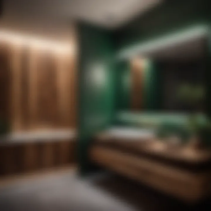 Dark Green Bathroom with Natural Wood Elements