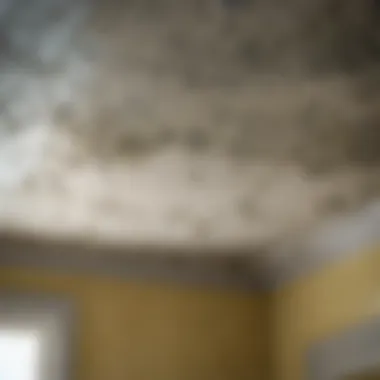 Dark mold patches on bathroom ceiling