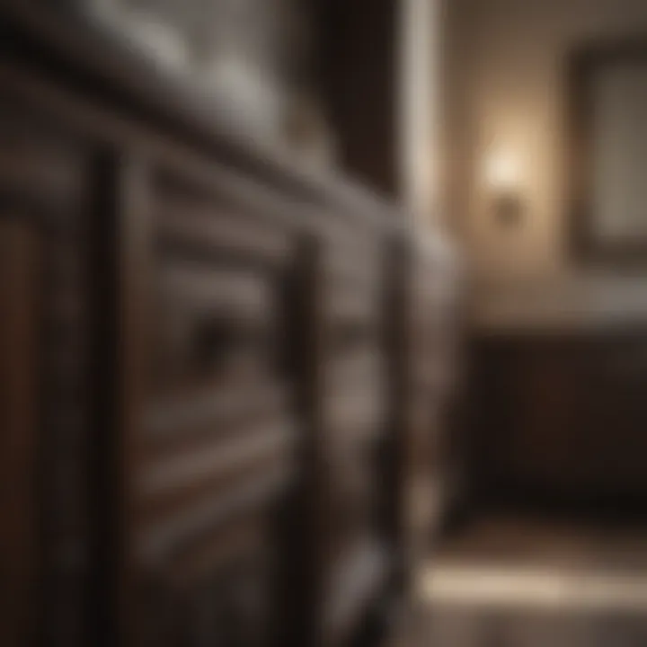 Masterful Craftsmanship in Dark Wood Cabinetry Close-up of dark wood bathroom cabinet detailing and craftsmanship