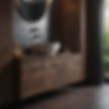 Well-Maintained Dark Wood Bathroom Cabinet Well-maintained dark wood bathroom cabinet showcasing rich textures