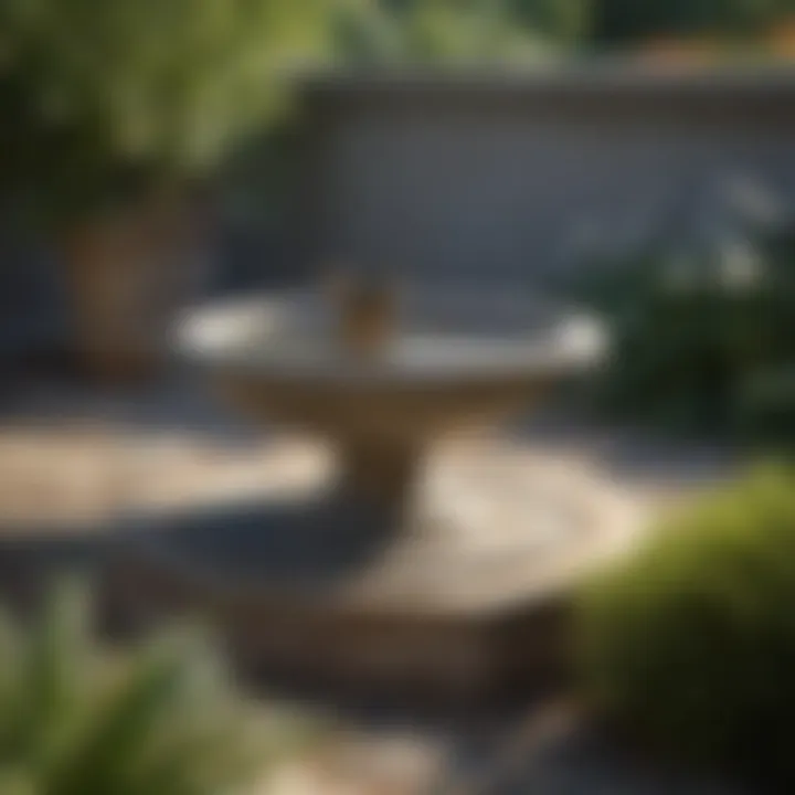 Bird Bath with Natural Stone Accents Elegant bird bath adorned with natural stones