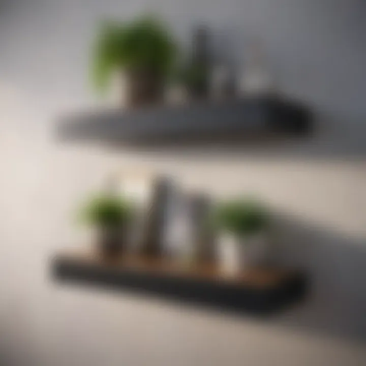 Modern floating shelves with plants and accessories