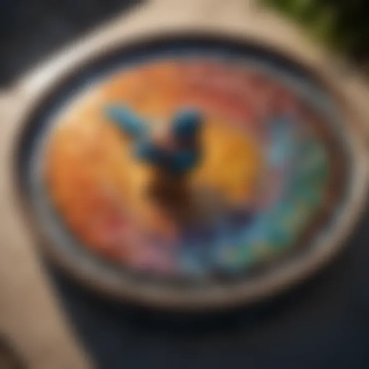 Colorful glass mosaic bird bath reflecting sunlight