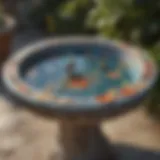 Elegant ceramic bird bath adorned with intricate floral designs