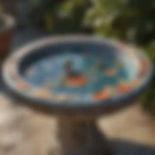 Elegant ceramic bird bath adorned with intricate floral designs