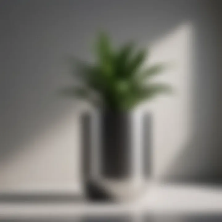 Sleek metallic pot with minimalist lines and reflective surface