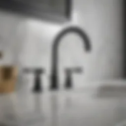 Sophisticated Delta Trinsic Matte Black Bathroom Faucet on Marble Countertop