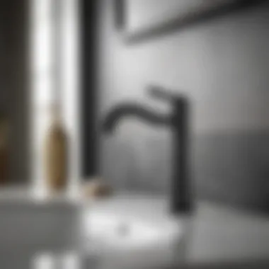 Detail Shot of Delta Trinsic Matte Black Faucet Handle Close-up of Delta Trinsic Matte Black Bathroom Faucet Handle