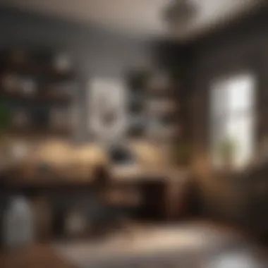 Cozy home office with organized shelves and personal touches