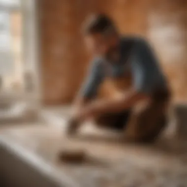 Artisan Tile Installation Process Skilled craftsman installing tiles in a bathroom
