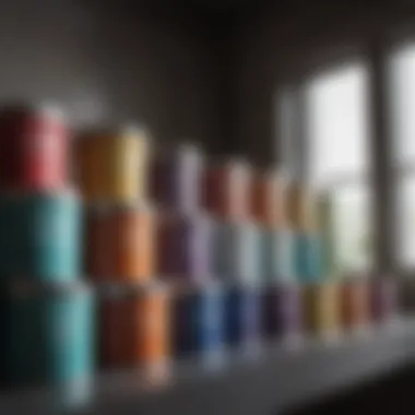 Different types of paint cans arranged