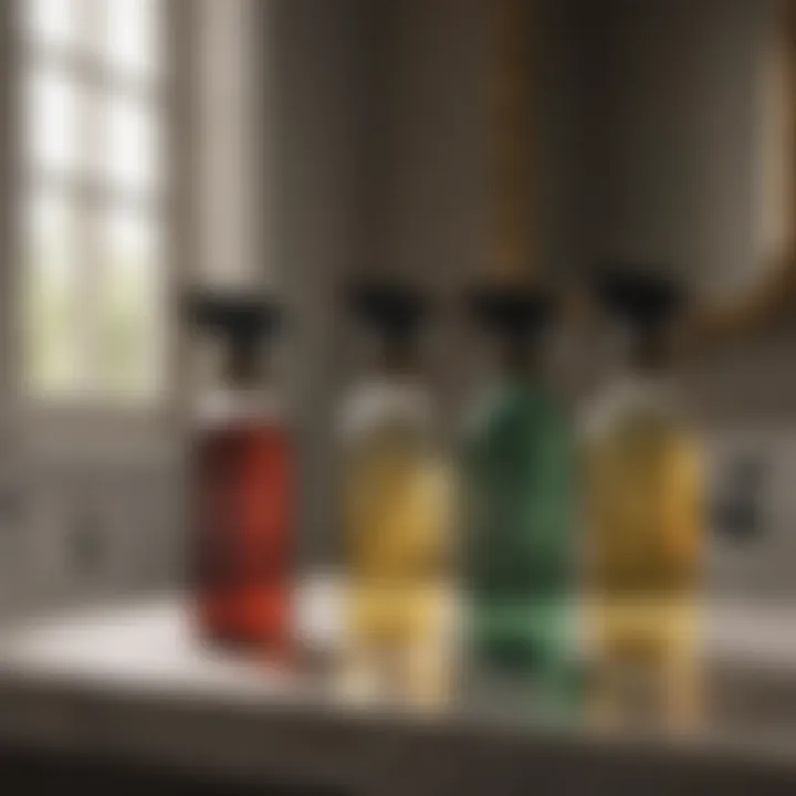 Homemade cleaning sprays in glass bottles