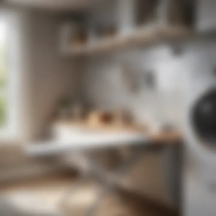 Sleek and modern laundry room shelf with integrated ironing board