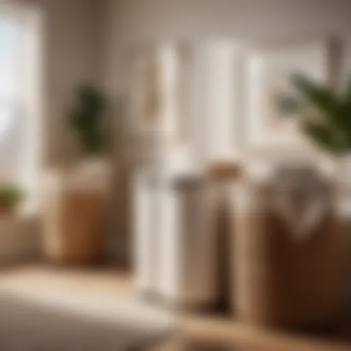Modern Interior Setting with Double Laundry Hamper Elegant double laundry hamper with lid in modern interior setting