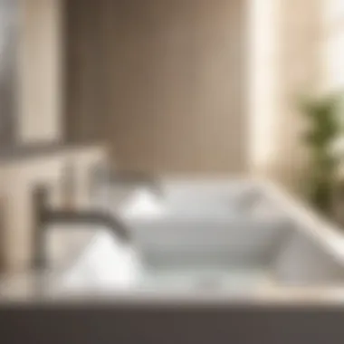 Long trough bathroom sink with dual faucets