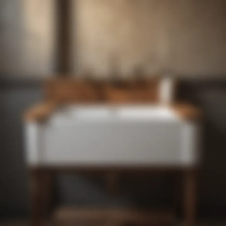 Durable Porcelain Laundry Sink with Sturdy Wooden Legs in Rustic Setting