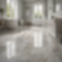 Marble tile flooring in modern bathroom