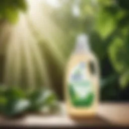Eco-friendly laundry detergent bottle surrounded by green leaves