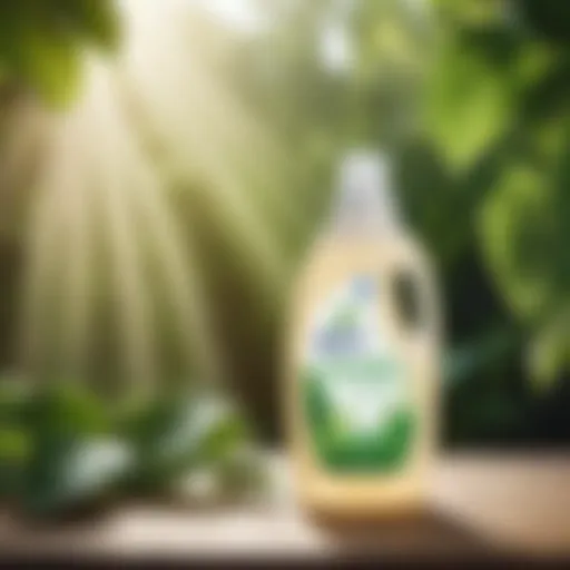 Sustainable Laundry Detergent Option Eco-friendly laundry detergent bottle surrounded by green leaves