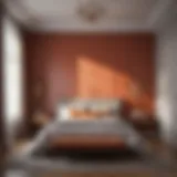 A beautifully staged bedroom showcasing modern decor and warm colors