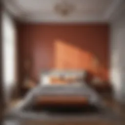 A beautifully staged bedroom showcasing modern decor and warm colors