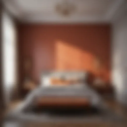 A beautifully staged bedroom showcasing modern decor and warm colors