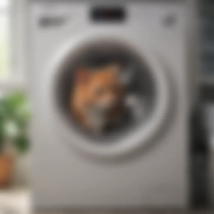 Washing machine filled with clothes and pet hair