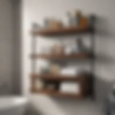 Stylish Bathroom Storage Stylish storage solutions for bathroom essentials displayed on shelves.