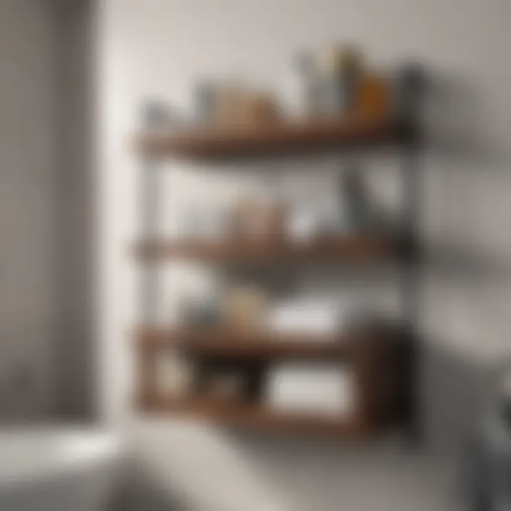 Stylish Bathroom Storage Stylish storage solutions for bathroom essentials displayed on shelves.