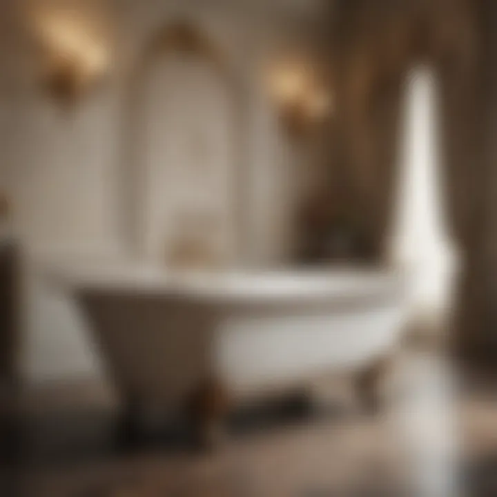 Antique bath fixtures with intricate carvings and marble accents