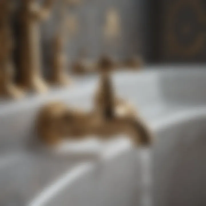 Antique faucet with ornate details and gold accents