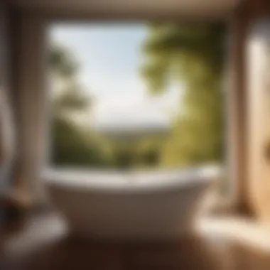 Freestanding bathtub with a view of nature through a large window