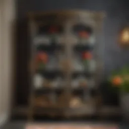 Elegant bathroom wall curio cabinet with floral motif