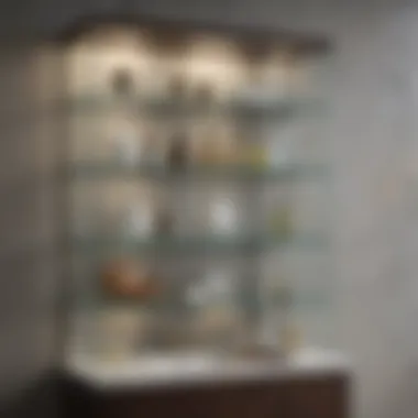 Sleek and modern bathroom wall curio cabinet with glass shelves
