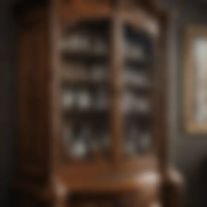 Luxurious bathroom wall curio cabinet with intricate wood carvings