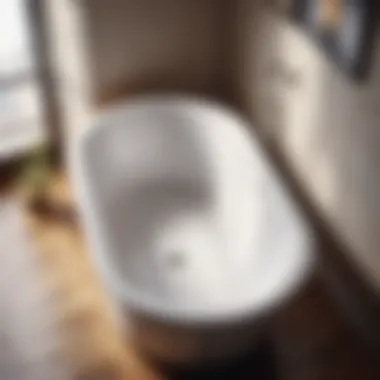 Elevated view of a bathtub with a single finished end