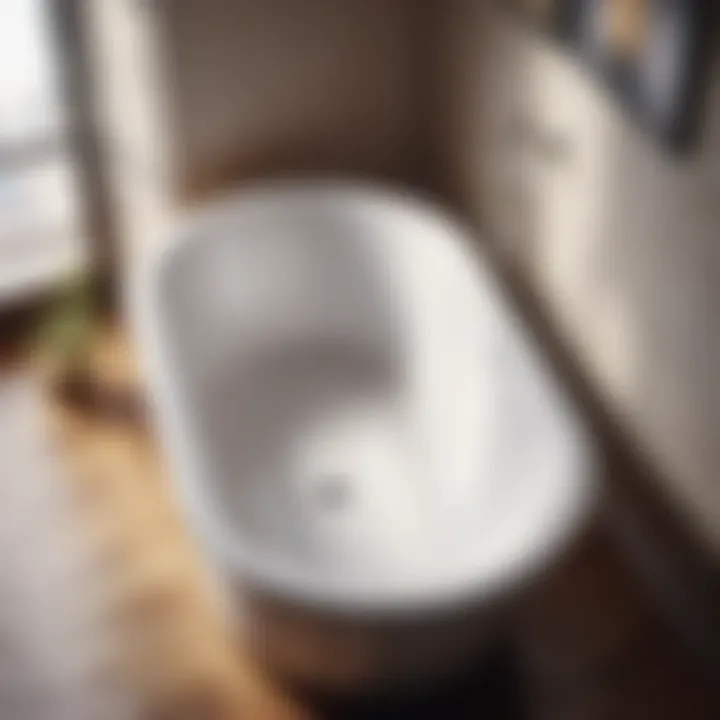 Elevated view of a bathtub with a single finished end