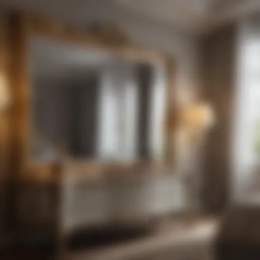 Elegant bedroom decor with long mirror and soft lighting