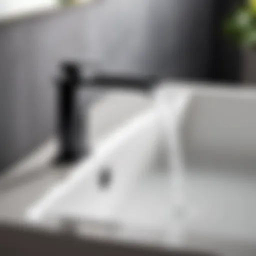 Sleek Waterfall Faucet in Modern Bathroom Sleek black waterfall faucet in modern bathroom