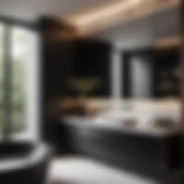 Sophisticated Black Cabinets with Marble Countertop Sleek Black Cabinets with Marble Countertop