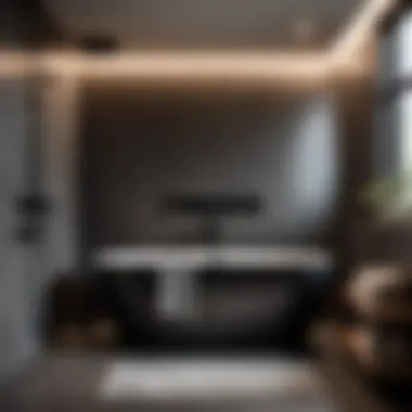 Sleek Modernity: Black Bathtub Shower Faucet in Contemporary Bathroom Black bathtub shower faucet in a contemporary bathroom setting