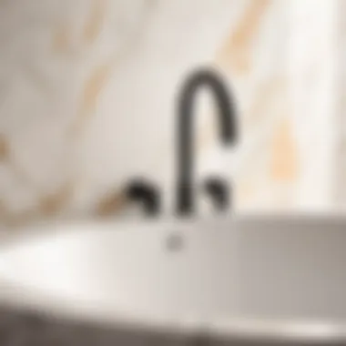 Minimalist Elegance: Black Bathtub Shower Faucet on Marble Minimalist black bathtub shower faucet against a marble backdrop